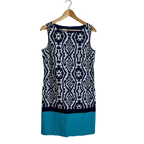 Anne Klein Sheath Dress Sz 10 Sleeveless White Blue Spring Summer Pattern Office - Picture 1 of 10